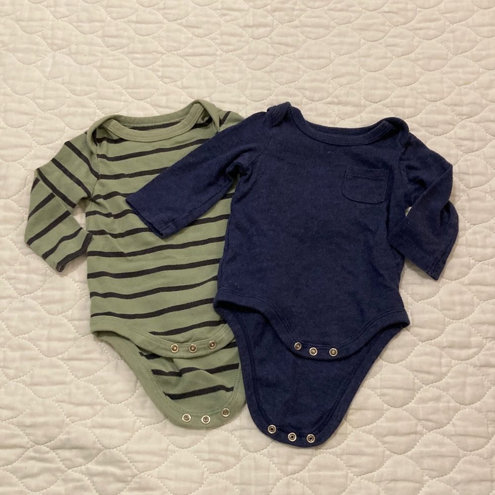 Cat & Jack Green Striped and Blue Bodysuits
